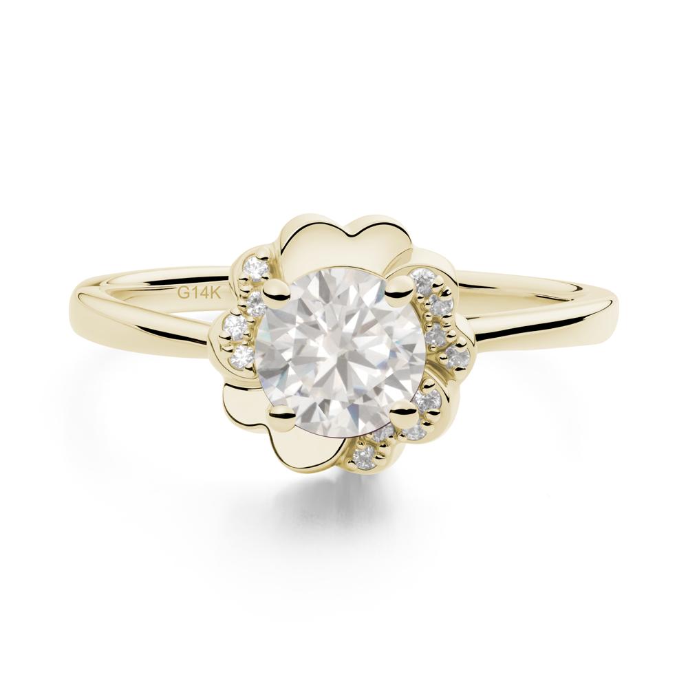 Round Cubic Zirconia Floral Engagement Ring - LUO Jewelry #metal_14k yellow gold