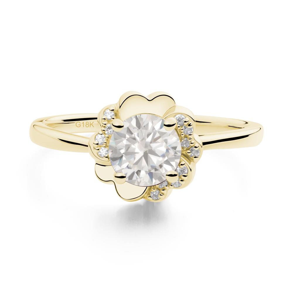 Round Cubic Zirconia Floral Engagement Ring - LUO Jewelry #metal_18k yellow gold