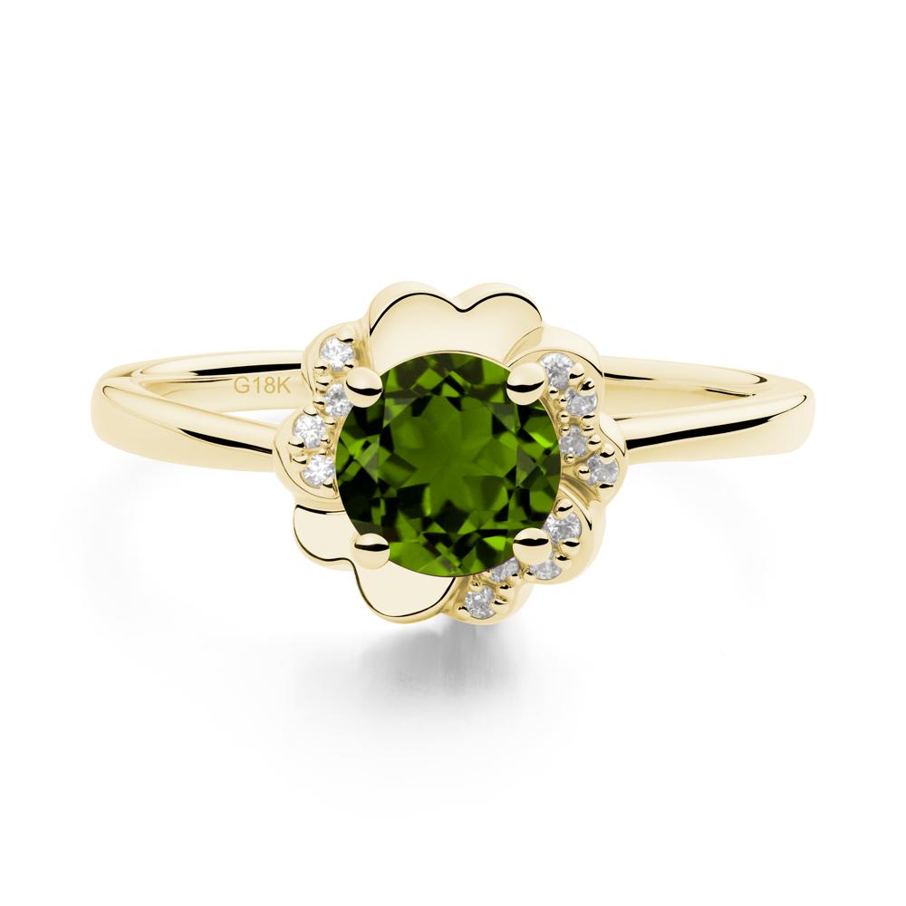 Round Diopside Floral Engagement Ring - LUO Jewelry #metal_18k yellow gold