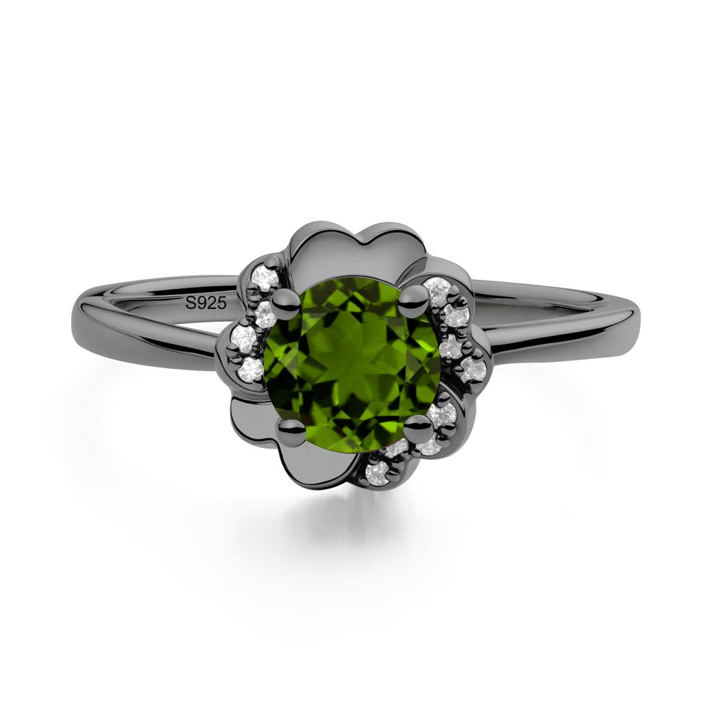 Round Diopside Floral Engagement Ring - LUO Jewelry #metal_black finish sterling silver