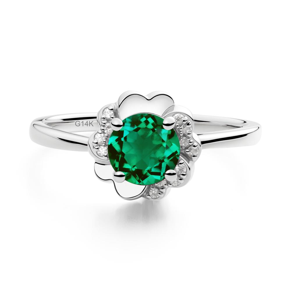 Round Emerald Floral Engagement Ring - LUO Jewelry #metal_14k white gold