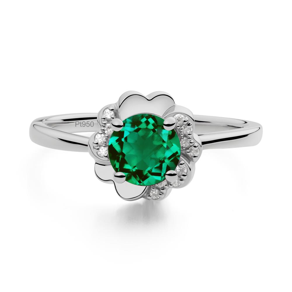 Round Emerald Floral Engagement Ring - LUO Jewelry #metal_platinum