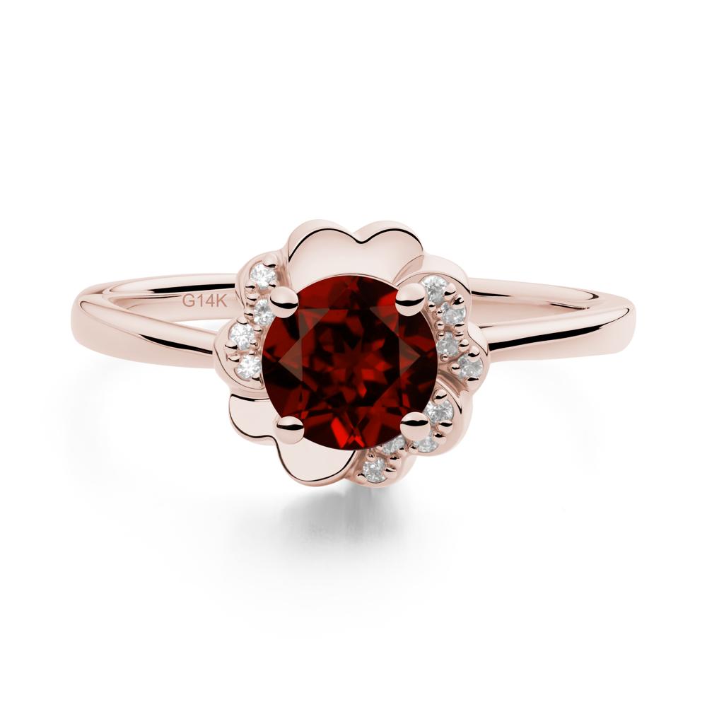 Round Garnet Floral Engagement Ring - LUO Jewelry #metal_14k rose gold