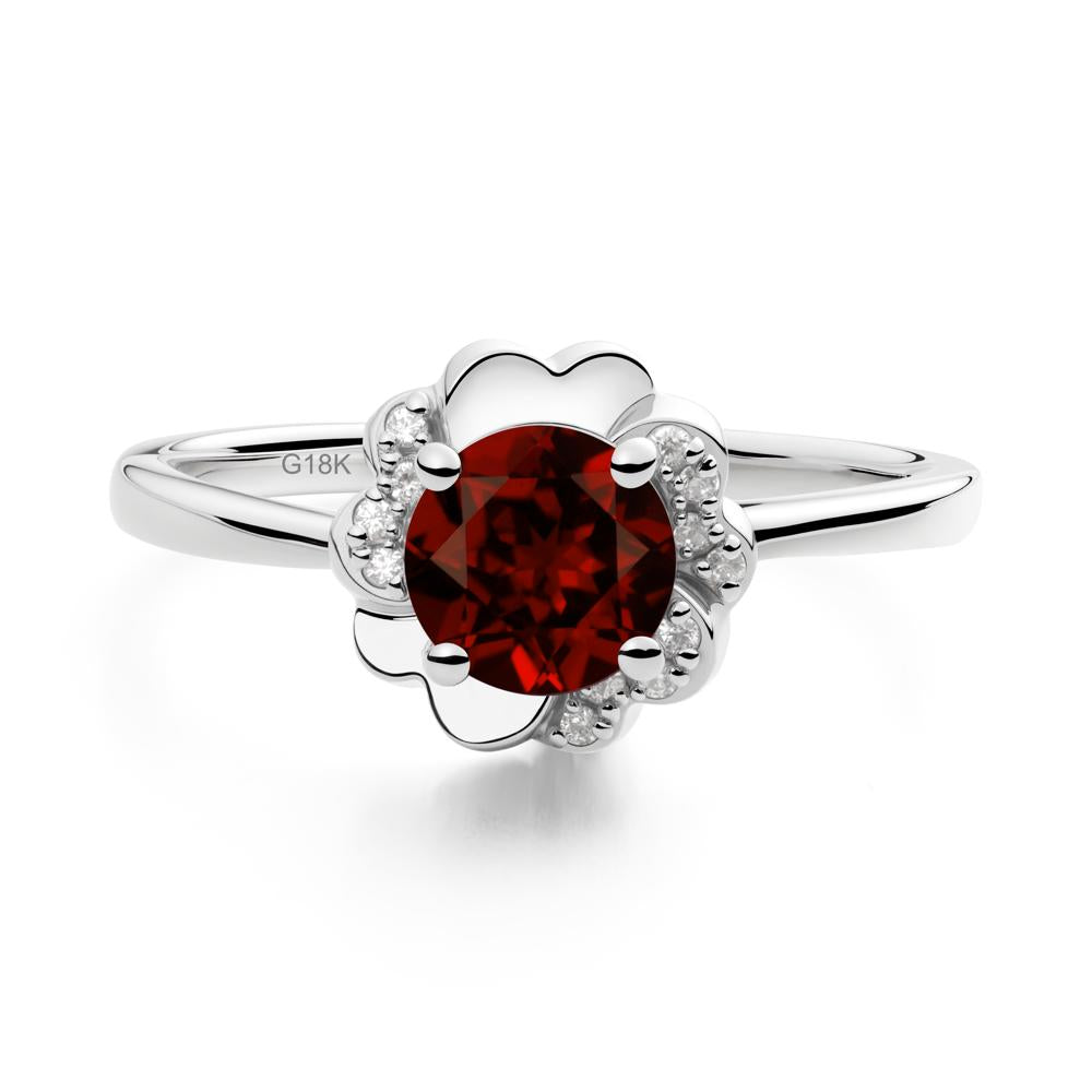 Round Garnet Floral Engagement Ring - LUO Jewelry #metal_18k white gold