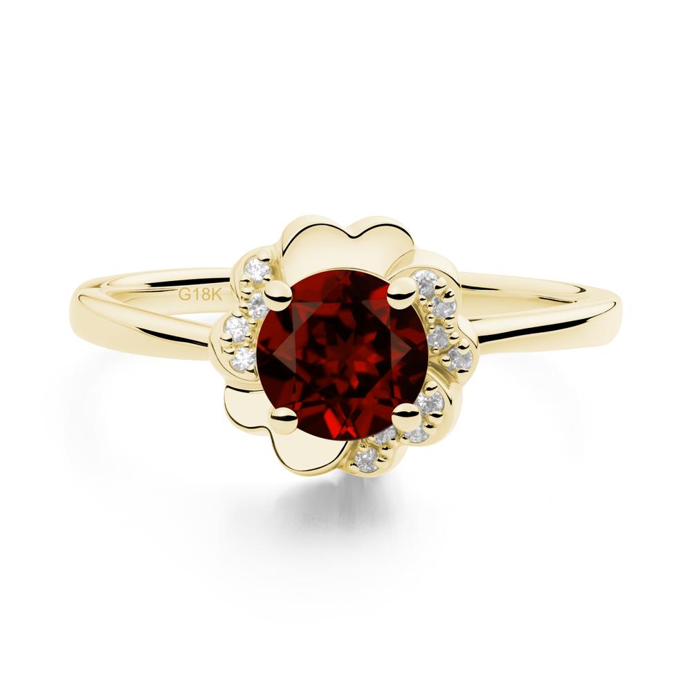 Round Garnet Floral Engagement Ring - LUO Jewelry #metal_18k yellow gold