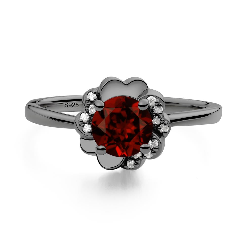 Round Garnet Floral Engagement Ring - LUO Jewelry #metal_black finish sterling silver