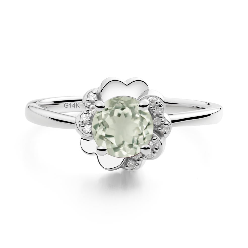 Round Green Amethyst Floral Engagement Ring - LUO Jewelry #metal_14k white gold