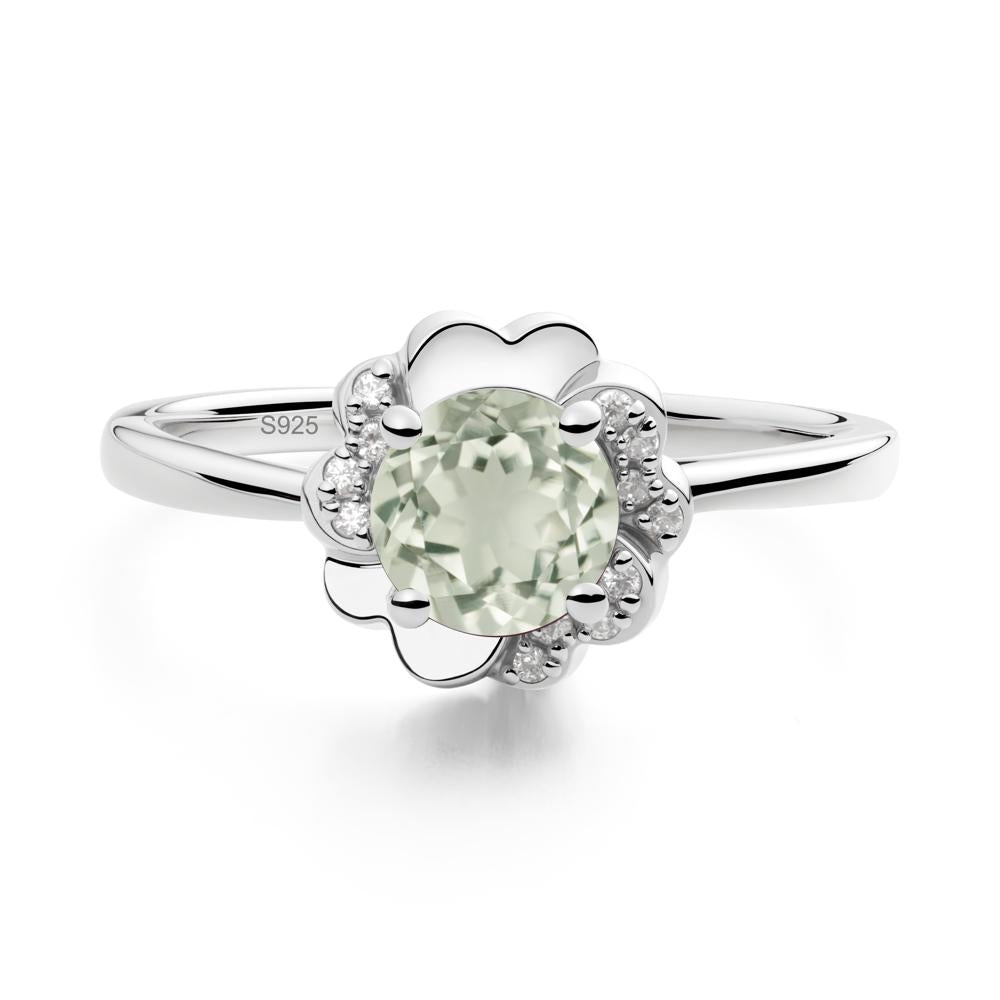 Round Green Amethyst Floral Engagement Ring - LUO Jewelry #metal_sterling silver