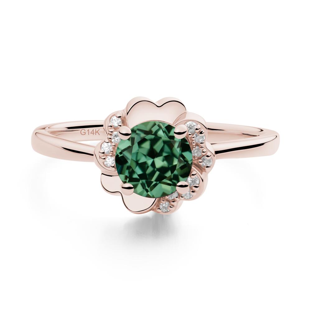 Round Green Sapphire Floral Engagement Ring - LUO Jewelry #metal_14k rose gold