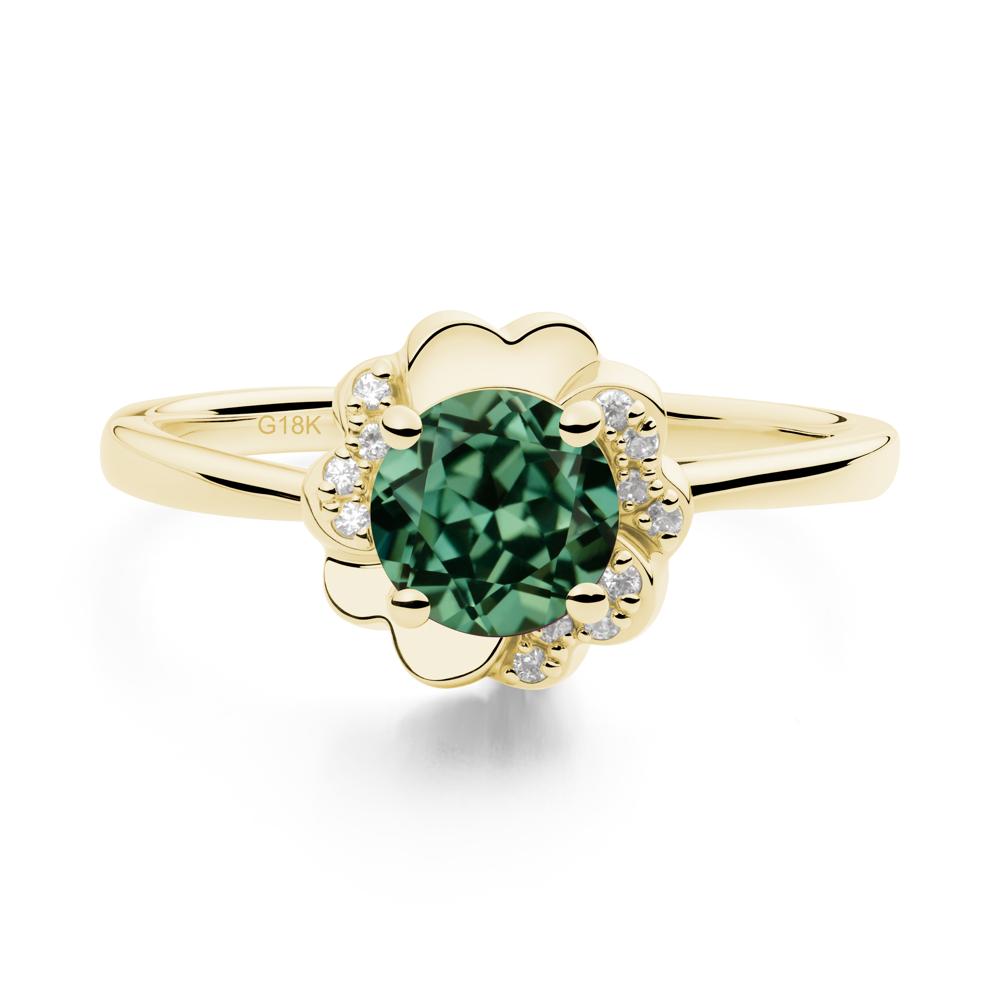 Round Green Sapphire Floral Engagement Ring - LUO Jewelry #metal_18k yellow gold