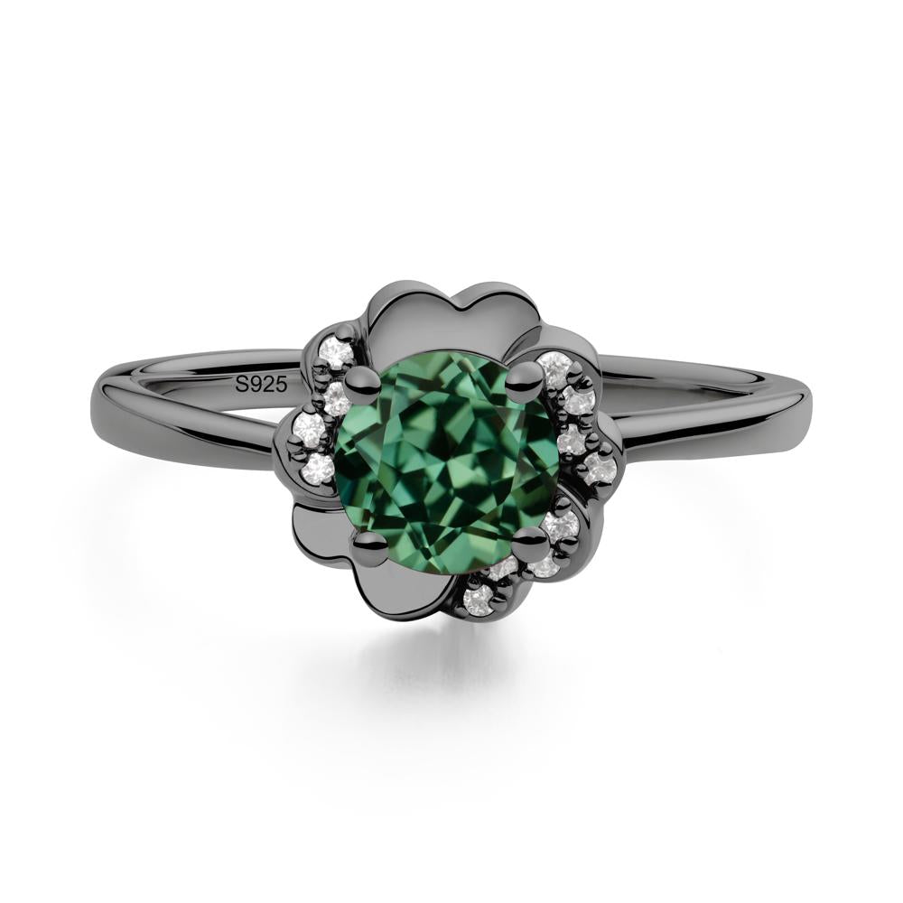 Round Green Sapphire Floral Engagement Ring - LUO Jewelry #metal_black finish sterling silver