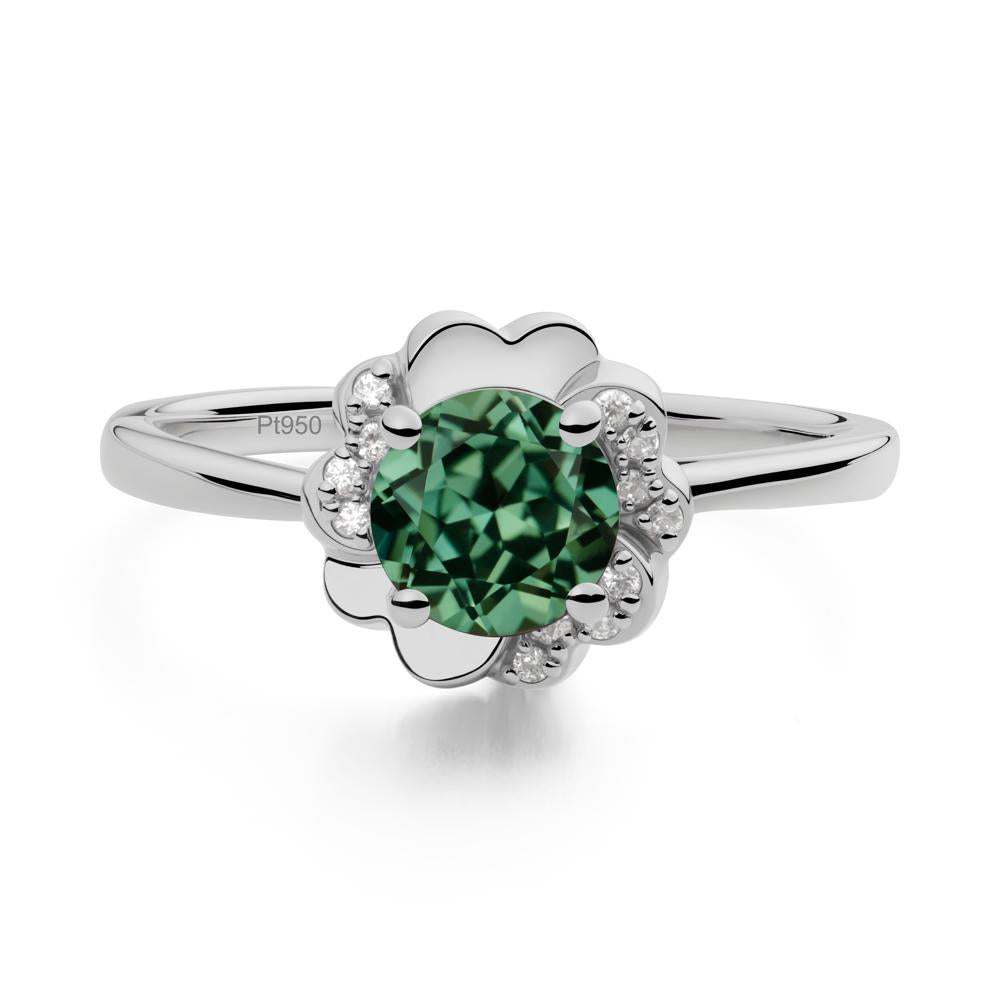 Round Green Sapphire Floral Engagement Ring - LUO Jewelry #metal_platinum