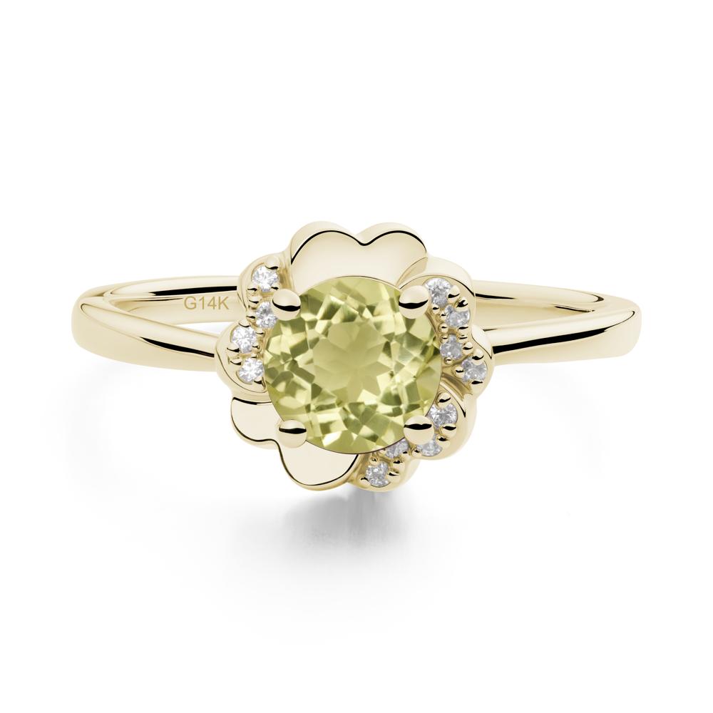Round Lemon Quartz Floral Engagement Ring - LUO Jewelry #metal_14k yellow gold