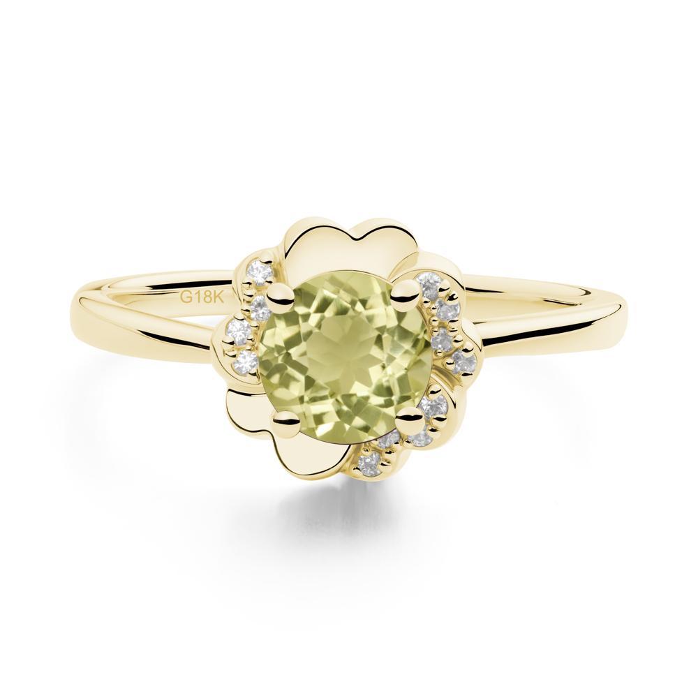 Round Lemon Quartz Floral Engagement Ring - LUO Jewelry #metal_18k yellow gold