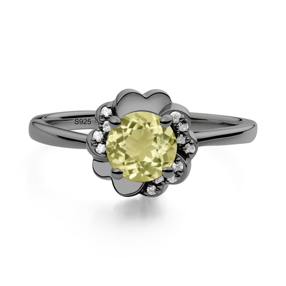 Round Lemon Quartz Floral Engagement Ring - LUO Jewelry #metal_black finish sterling silver