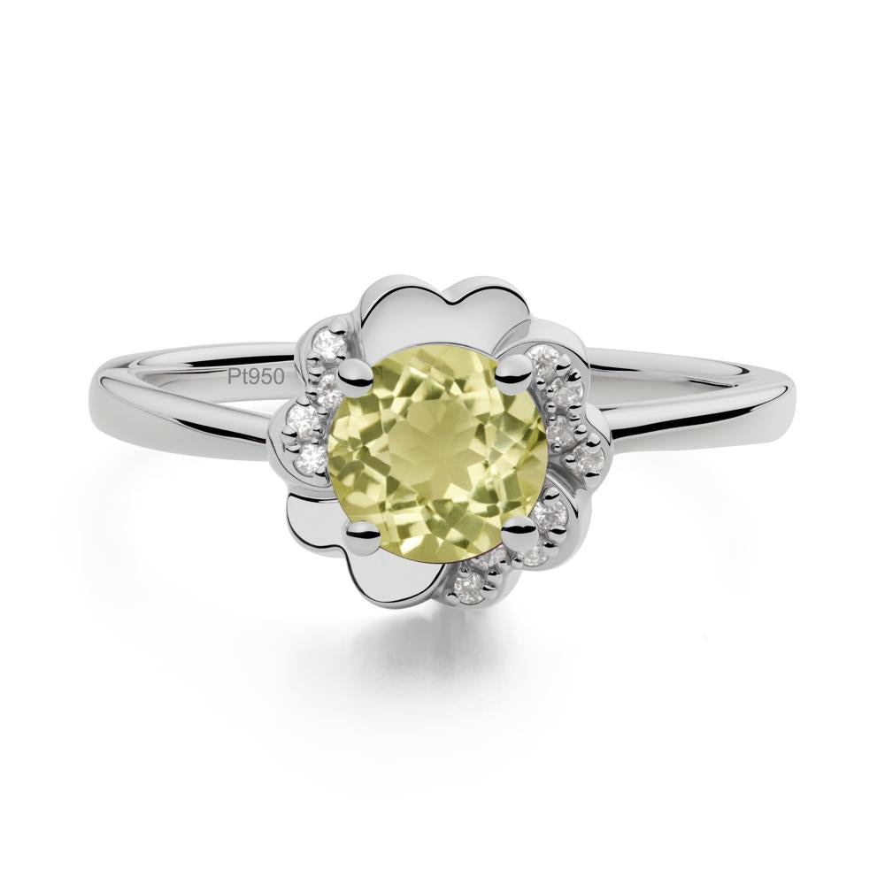 Round Lemon Quartz Floral Engagement Ring - LUO Jewelry #metal_platinum