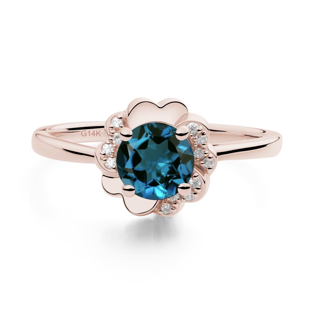Round London Blue Topaz Floral Engagement Ring - LUO Jewelry #metal_14k rose gold