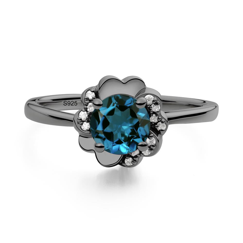 Round London Blue Topaz Floral Engagement Ring - LUO Jewelry #metal_black finish sterling silver