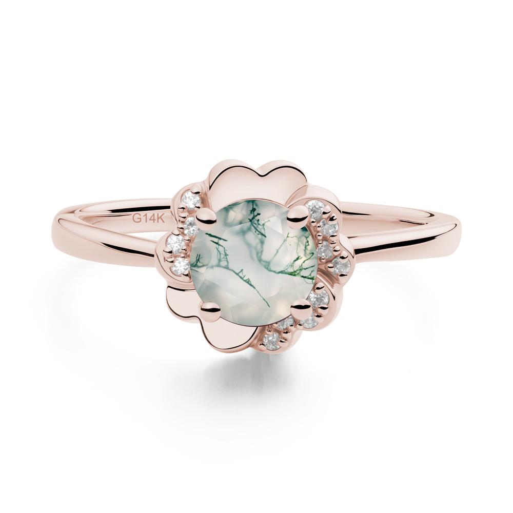 Round Moss Agate Floral Engagement Ring - LUO Jewelry #metal_14k rose gold
