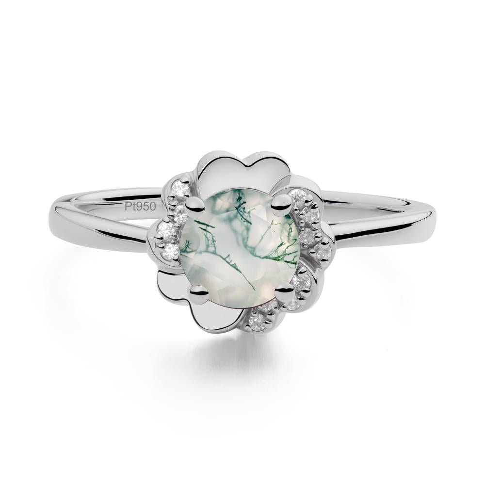 Round Moss Agate Floral Engagement Ring - LUO Jewelry #metal_platinum