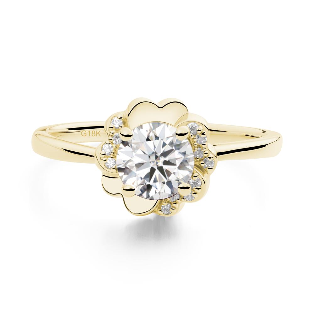 Round Moissanite Floral Engagement Ring - LUO Jewelry #metal_18k yellow gold