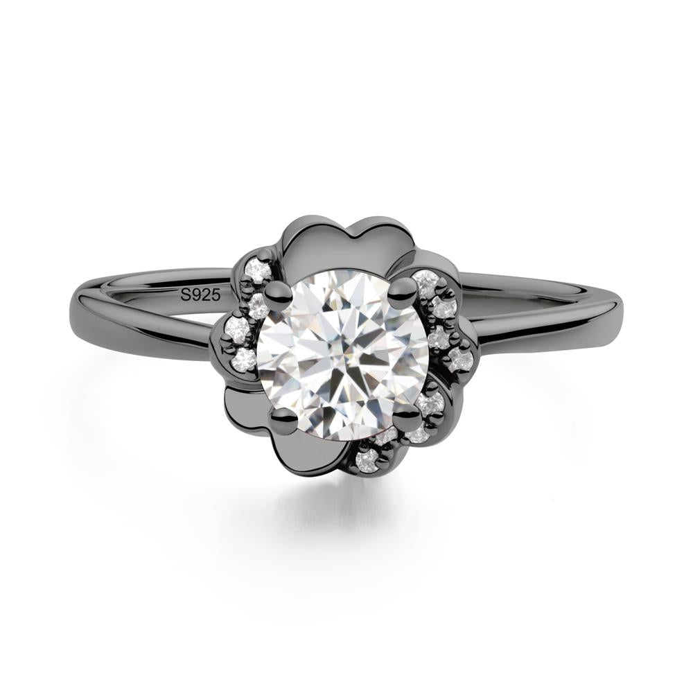 Round Moissanite Floral Engagement Ring - LUO Jewelry #metal_black finish sterling silver