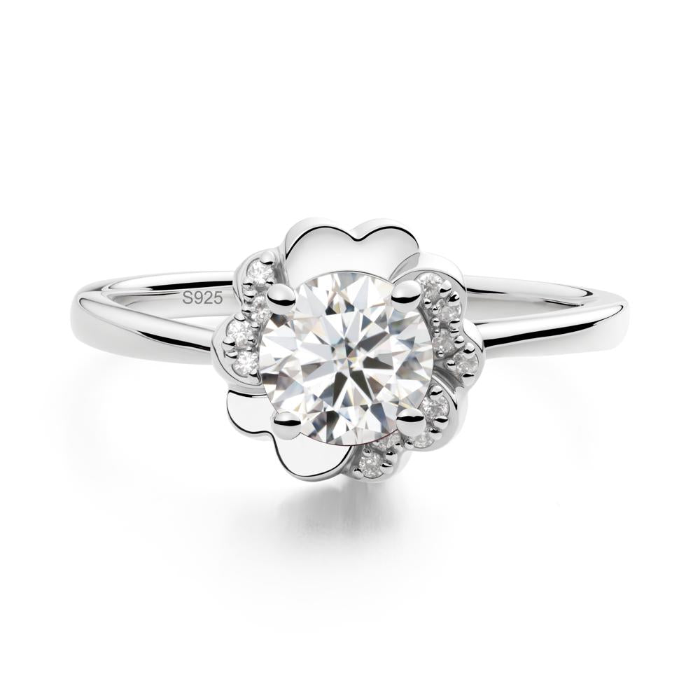 Round Moissanite Floral Engagement Ring - LUO Jewelry #metal_sterling silver