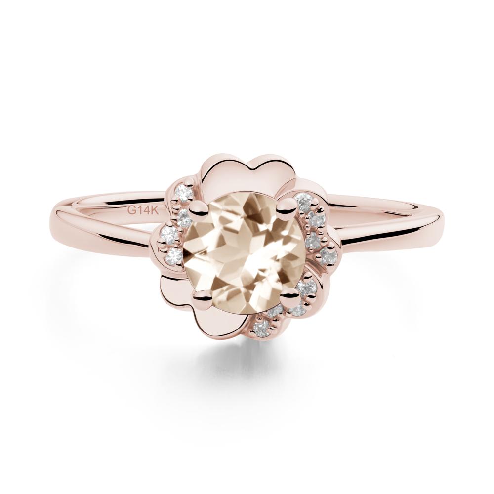 Round Morganite Floral Engagement Ring - LUO Jewelry #metal_14k rose gold
