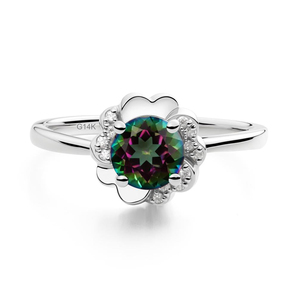 Round Mystic Topaz Floral Engagement Ring - LUO Jewelry #metal_14k white gold