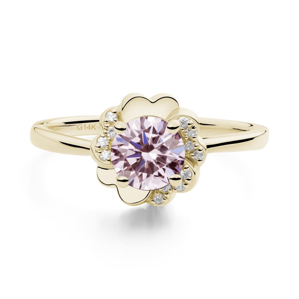 Round Pink Cubic Zirconia Floral Engagement Ring - LUO Jewelry #metal_14k yellow gold