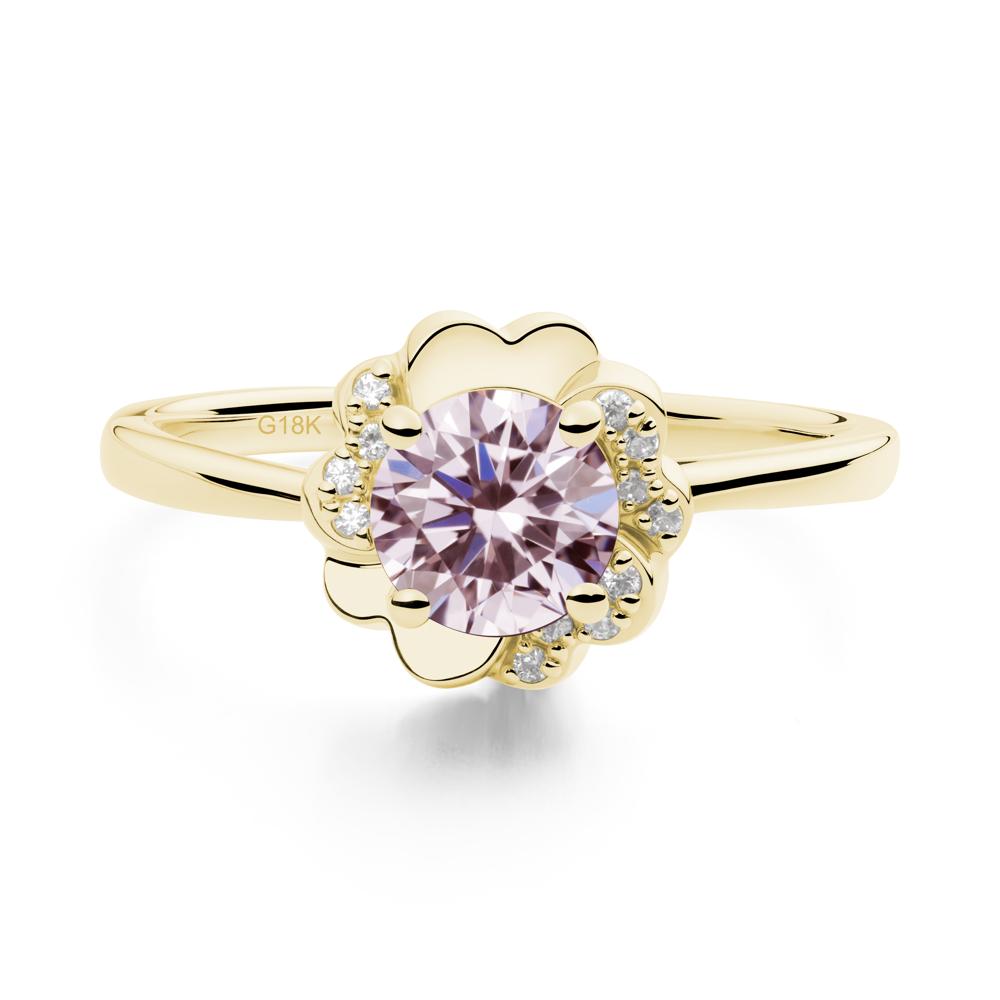 Round Pink Cubic Zirconia Floral Engagement Ring - LUO Jewelry #metal_18k yellow gold