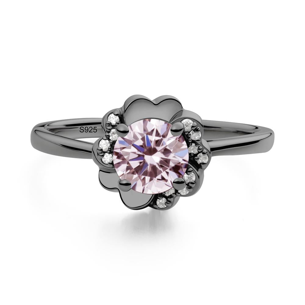 Round Pink Cubic Zirconia Floral Engagement Ring - LUO Jewelry #metal_black finish sterling silver