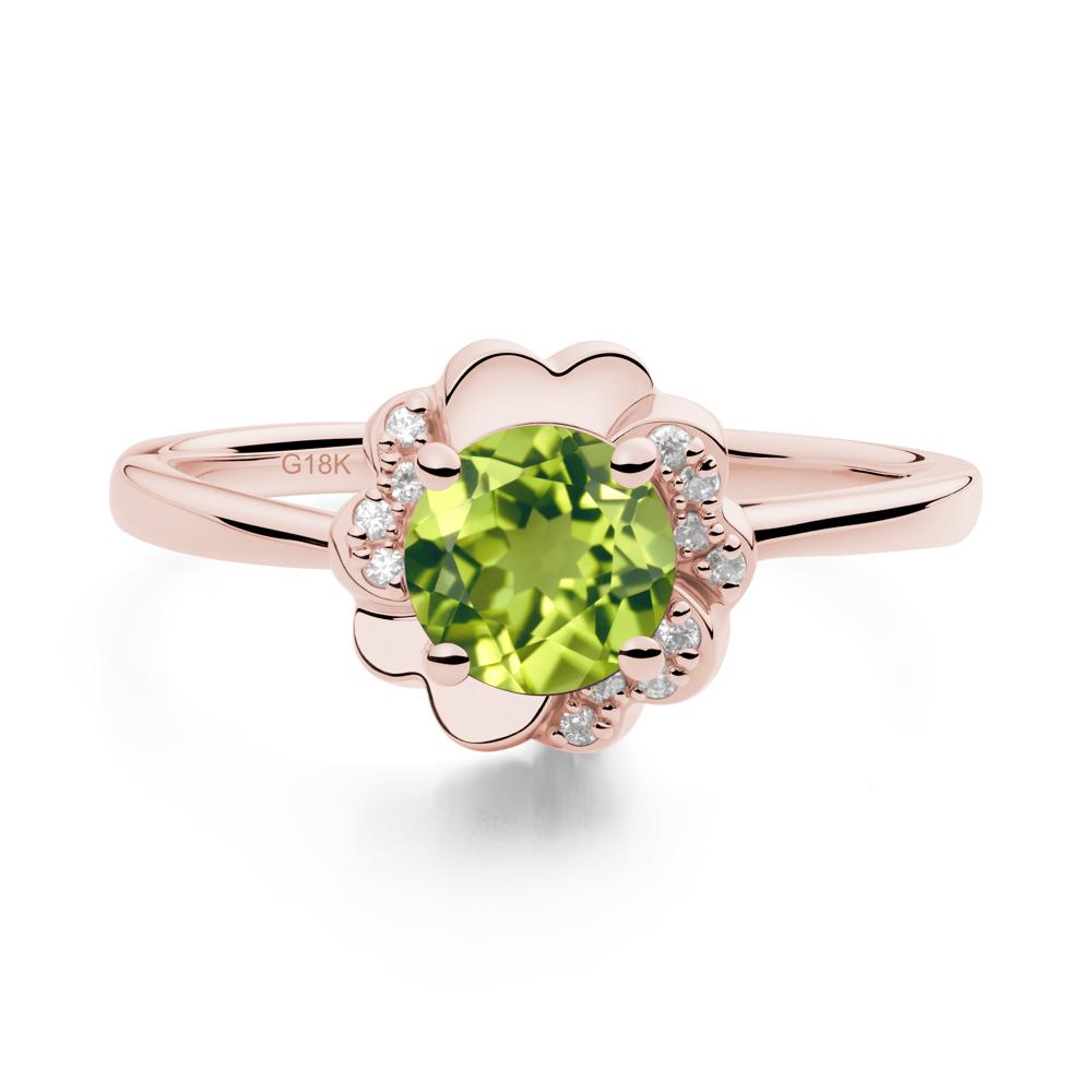 Round Peridot Floral Engagement Ring - LUO Jewelry #metal_18k rose gold