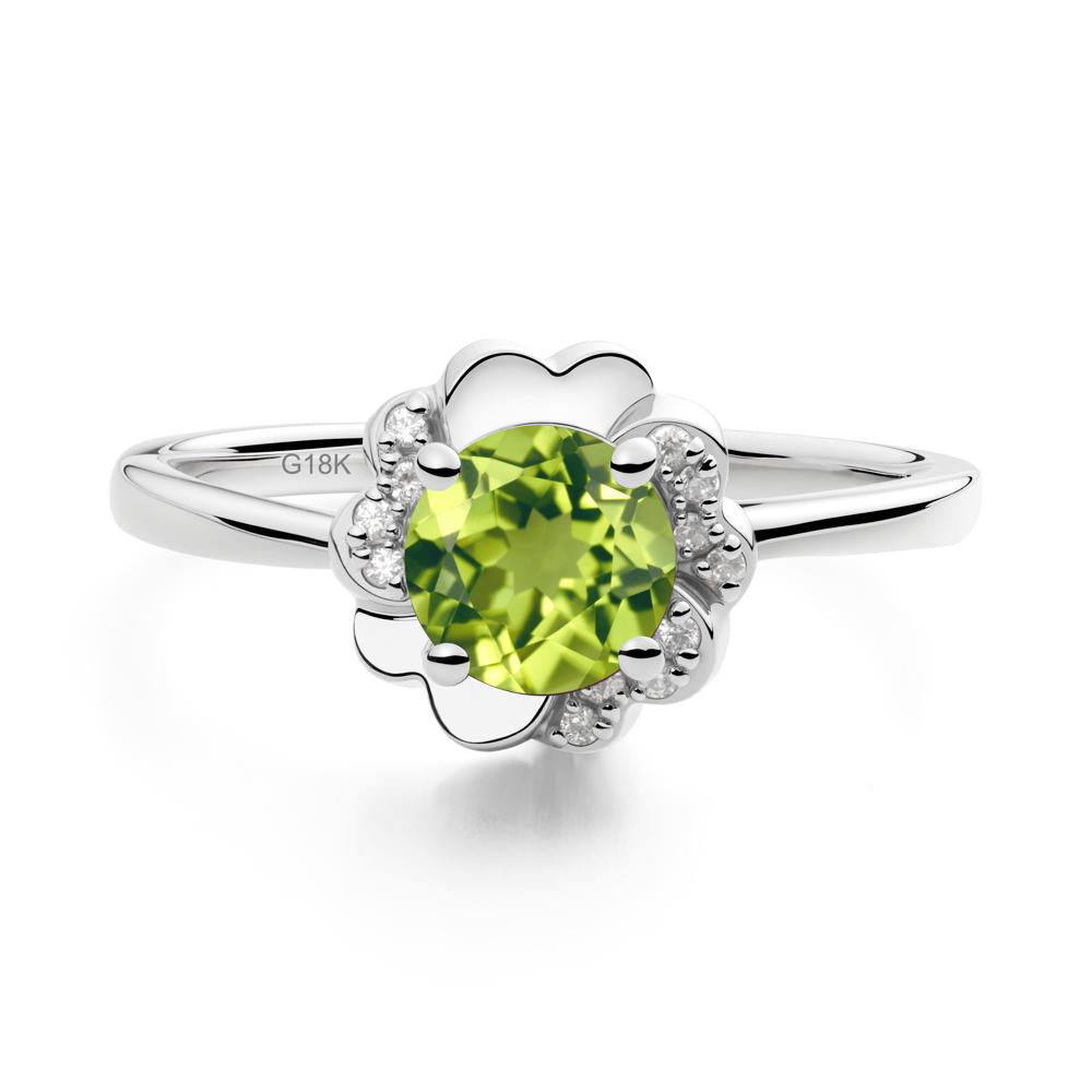 Round Peridot Floral Engagement Ring - LUO Jewelry #metal_18k white gold