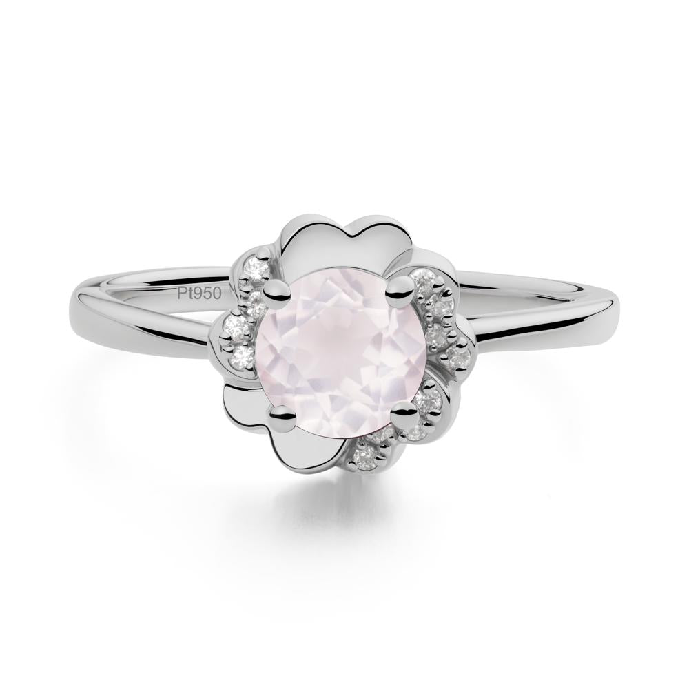 Round Rose Quartz Floral Engagement Ring - LUO Jewelry #metal_platinum