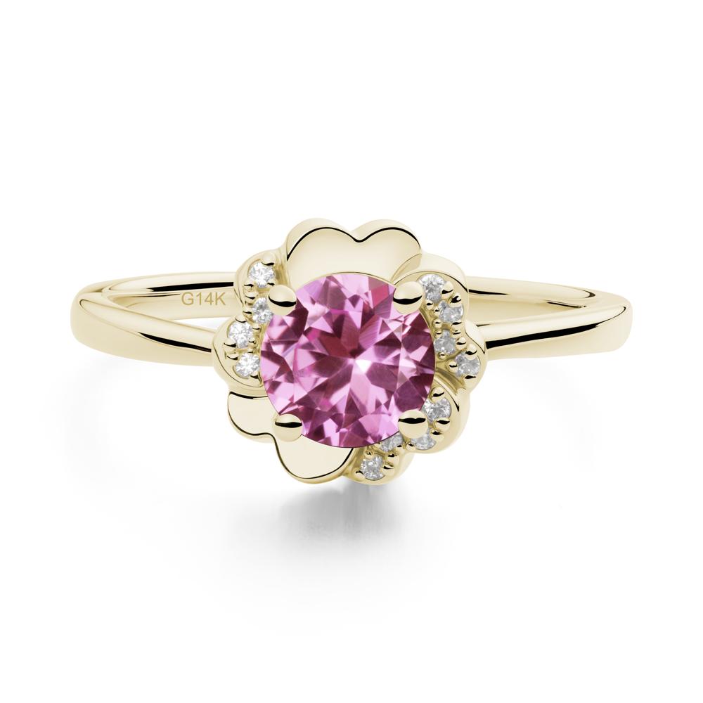 Round Pink Sapphire Floral Engagement Ring - LUO Jewelry #metal_14k yellow gold