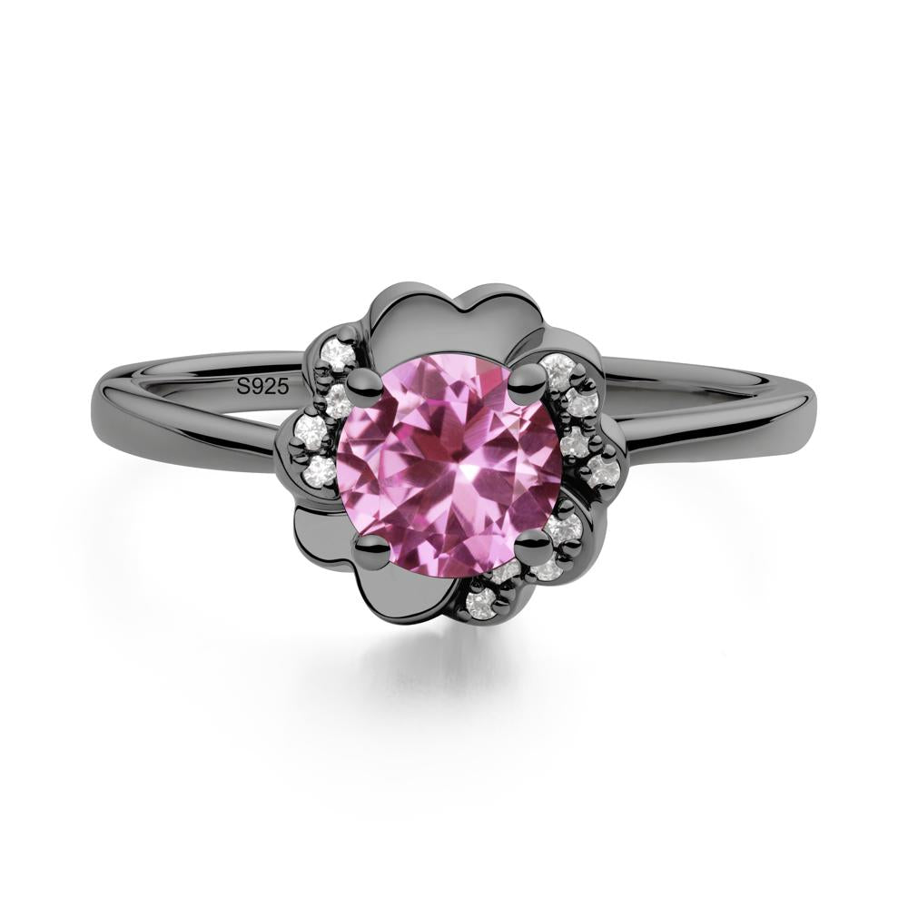 Round Pink Sapphire Floral Engagement Ring - LUO Jewelry #metal_black finish sterling silver