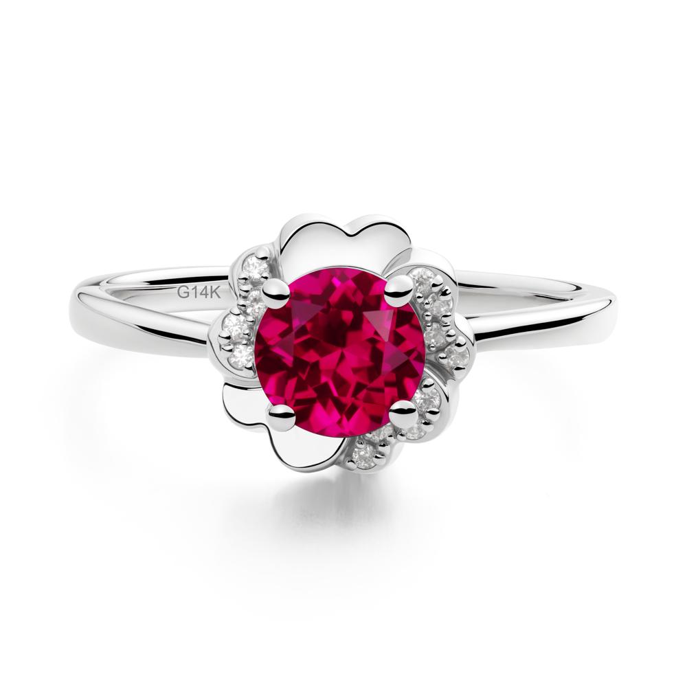 Round Ruby Floral Engagement Ring - LUO Jewelry #metal_14k white gold