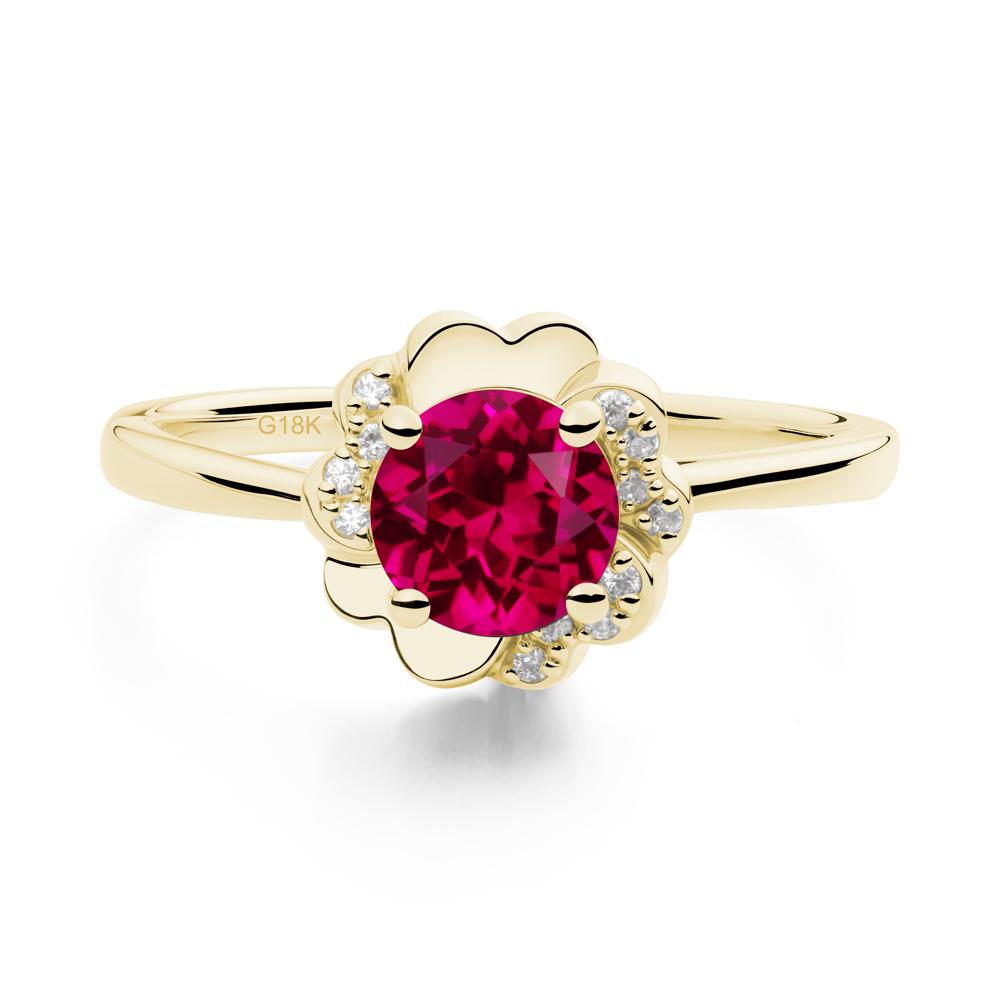 Round Ruby Floral Engagement Ring - LUO Jewelry #metal_18k yellow gold