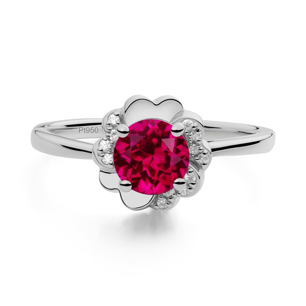 Round Ruby Floral Engagement Ring - LUO Jewelry #metal_platinum
