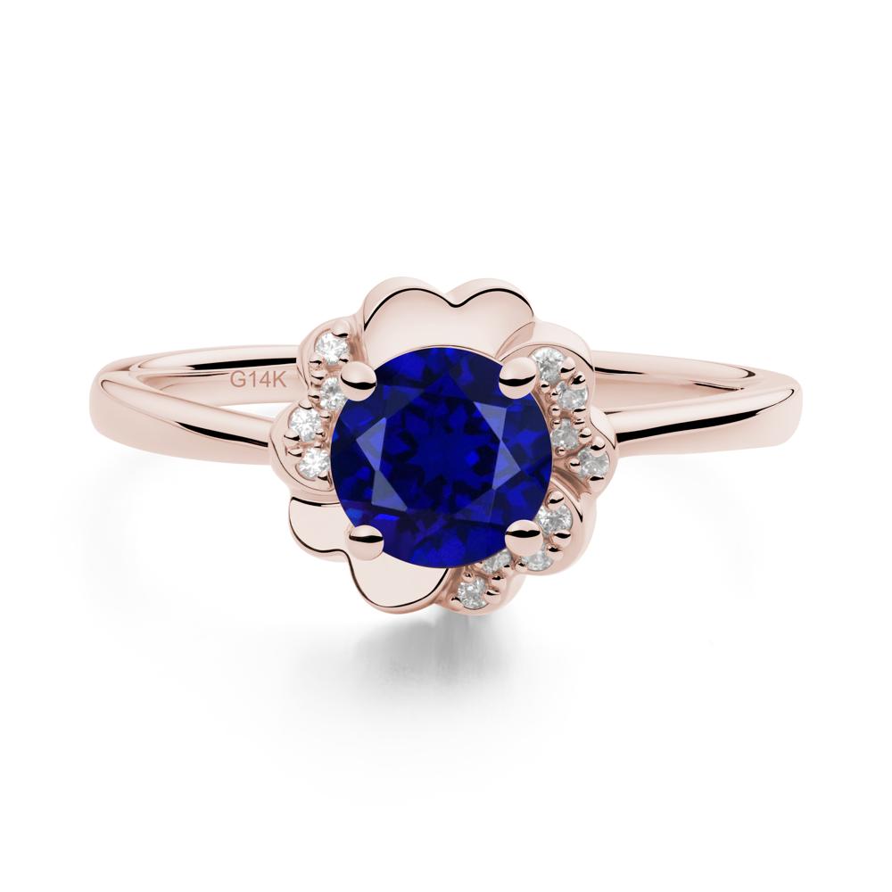 Round Sapphire Floral Engagement Ring - LUO Jewelry #metal_14k rose gold