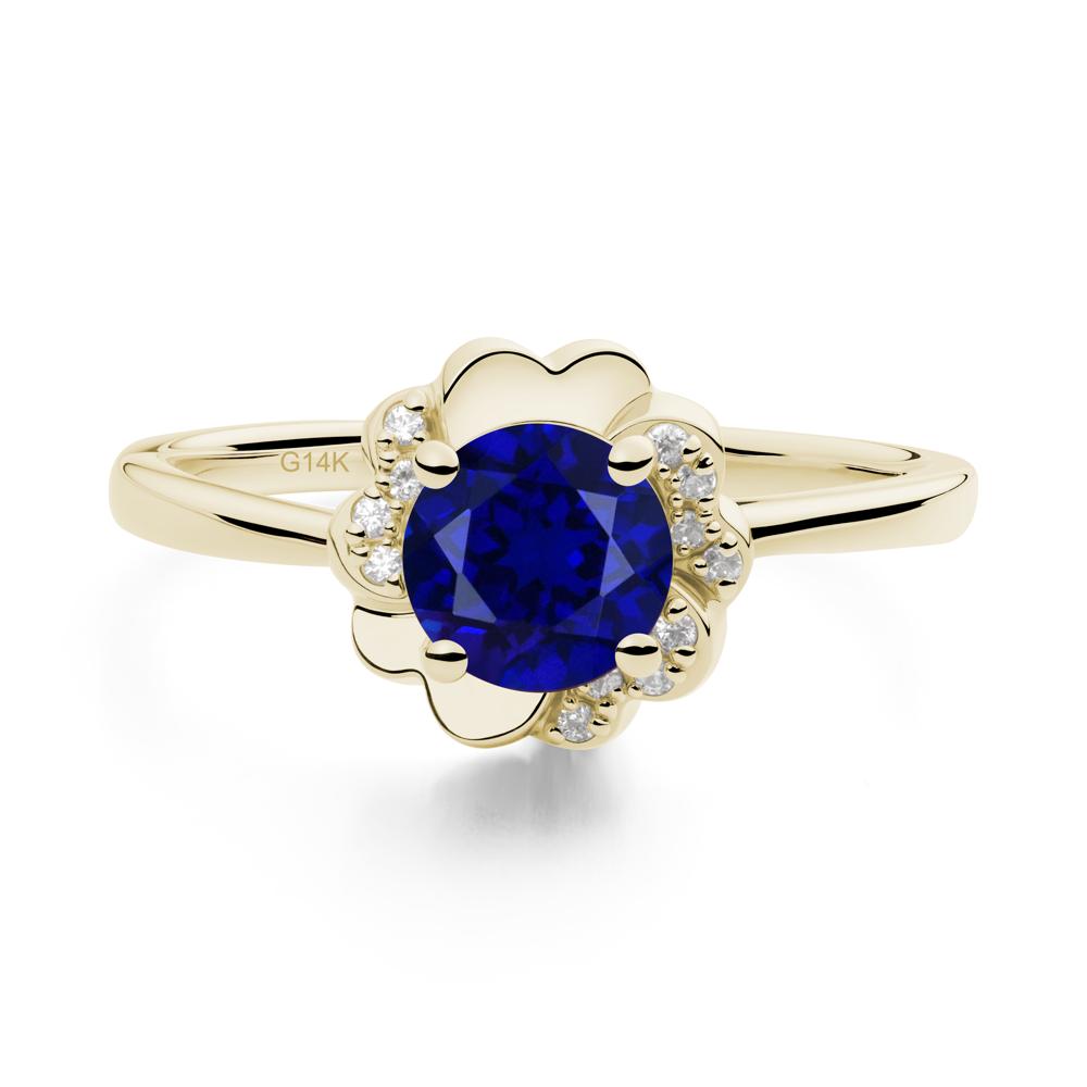 Round Sapphire Floral Engagement Ring - LUO Jewelry #metal_14k yellow gold