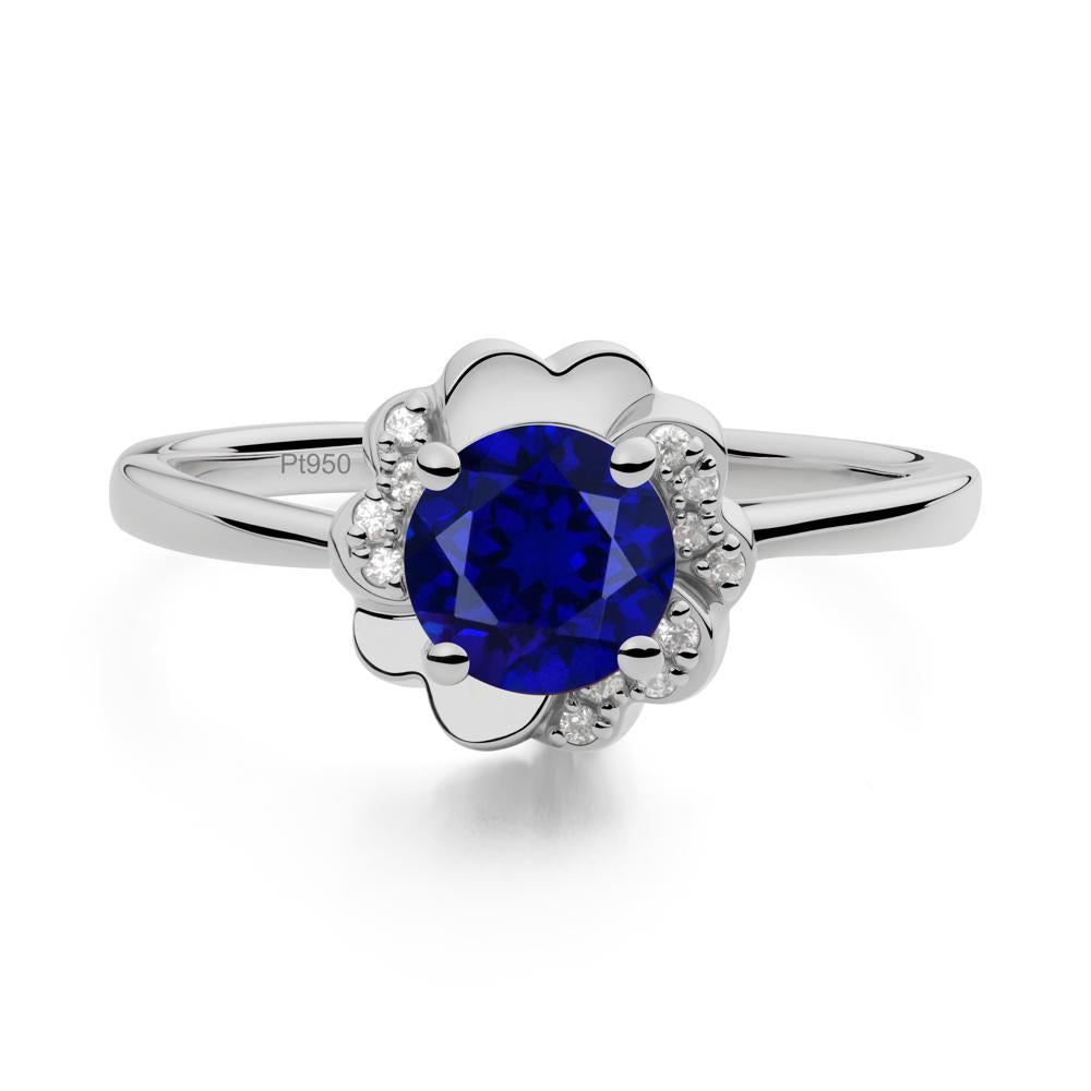 Round Sapphire Floral Engagement Ring - LUO Jewelry #metal_platinum