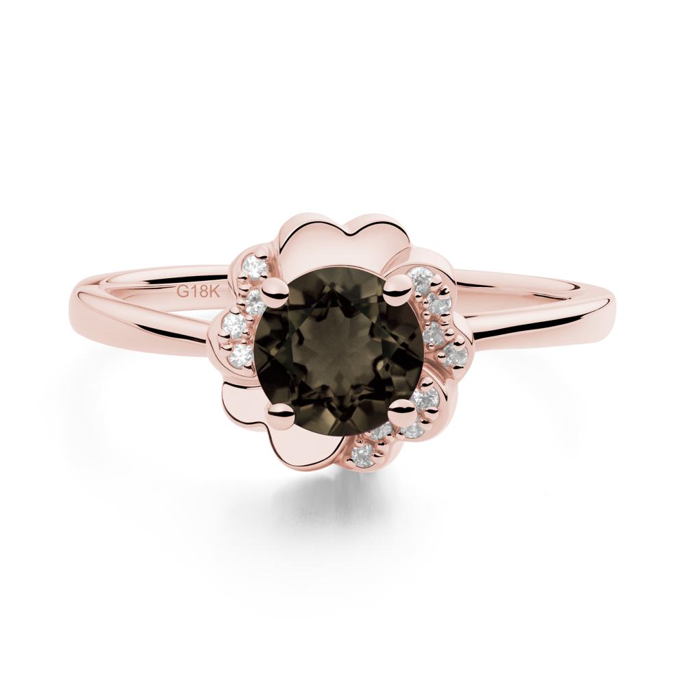 Round Smoky Quartz Floral Engagement Ring - LUO Jewelry #metal_18k rose gold