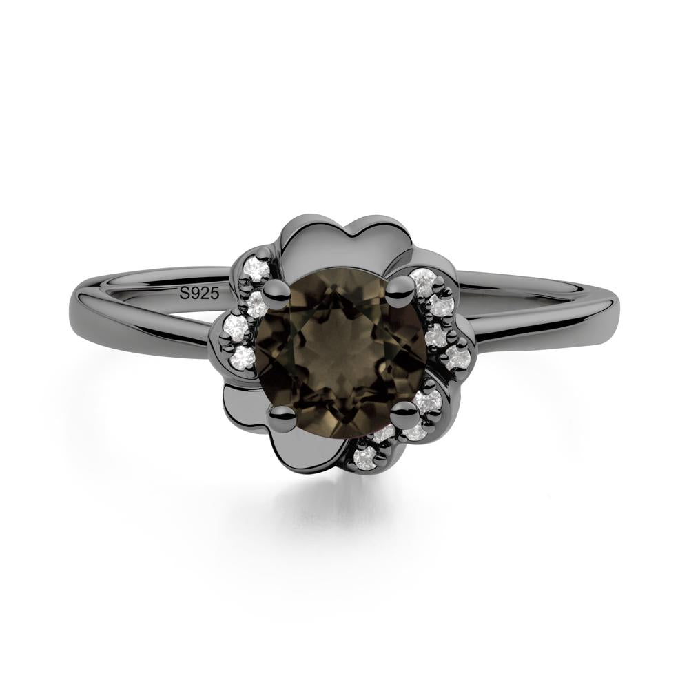 Round Smoky Quartz Floral Engagement Ring - LUO Jewelry #metal_black finish sterling silver