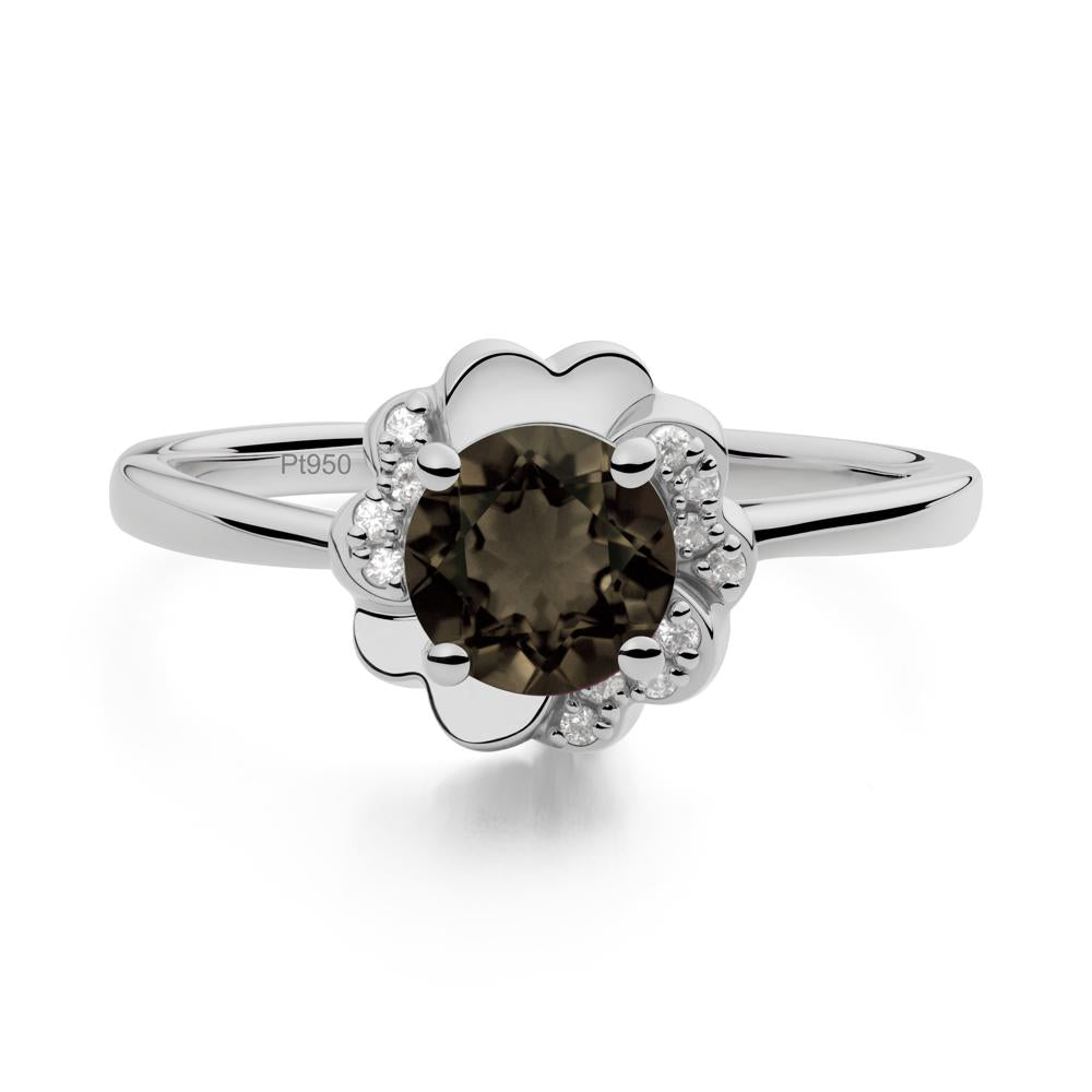 Round Smoky Quartz Floral Engagement Ring - LUO Jewelry #metal_platinum