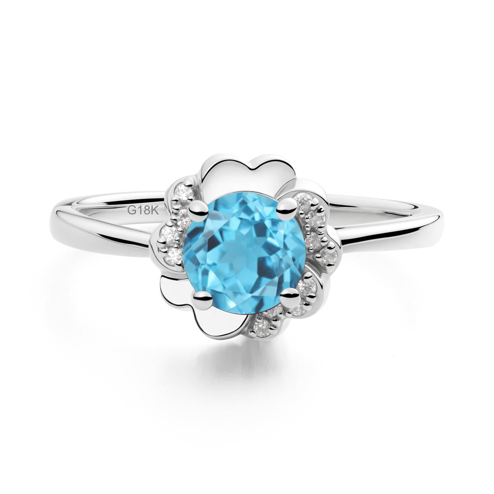 Round Swiss Blue Topaz Floral Engagement Ring - LUO Jewelry #metal_18k white gold