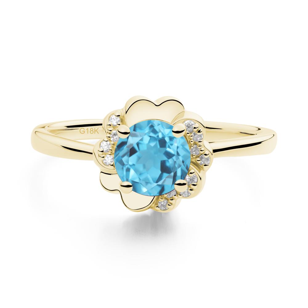 Round Swiss Blue Topaz Floral Engagement Ring - LUO Jewelry #metal_18k yellow gold