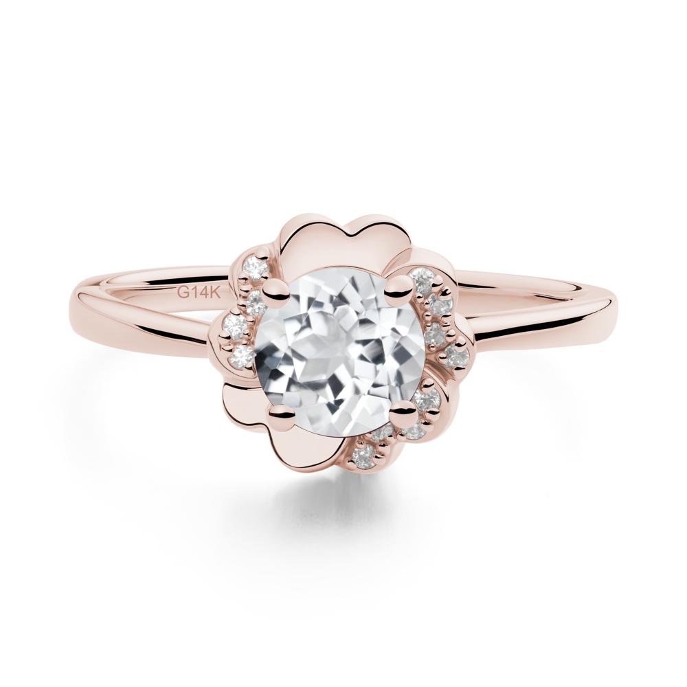 Round White Topaz Floral Engagement Ring - LUO Jewelry #metal_14k rose gold
