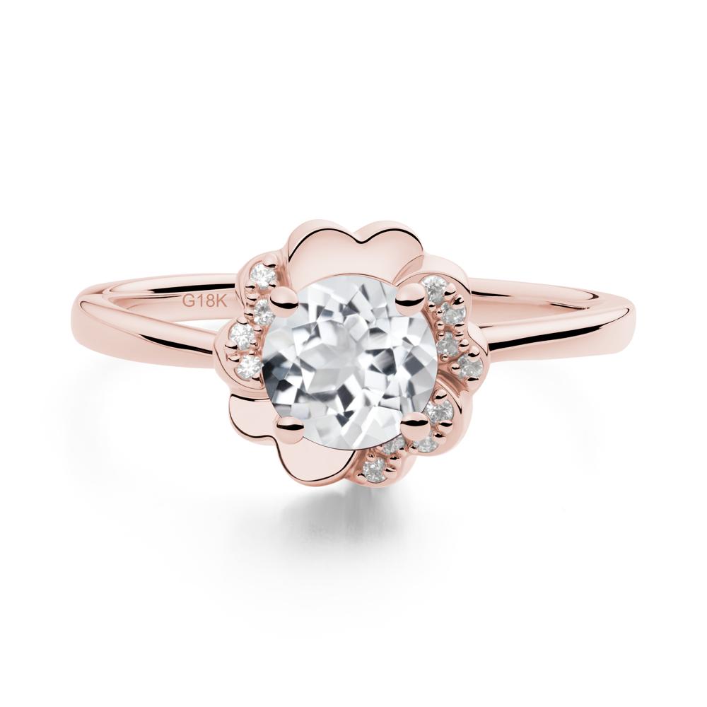 Round White Topaz Floral Engagement Ring - LUO Jewelry #metal_18k rose gold